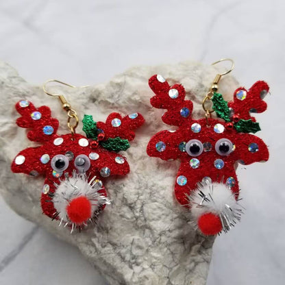Sparkle Reindeer Pom Pom Christmas Earrings – Handmade Holiday Glitter Joy