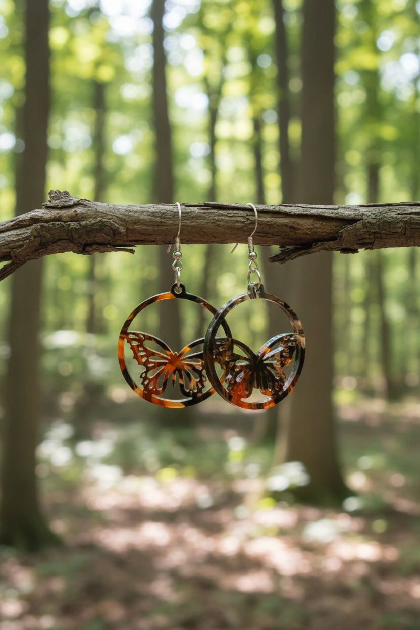 Butterfly Circle Earrings – Lightweight Acrylic Statement Jewelry