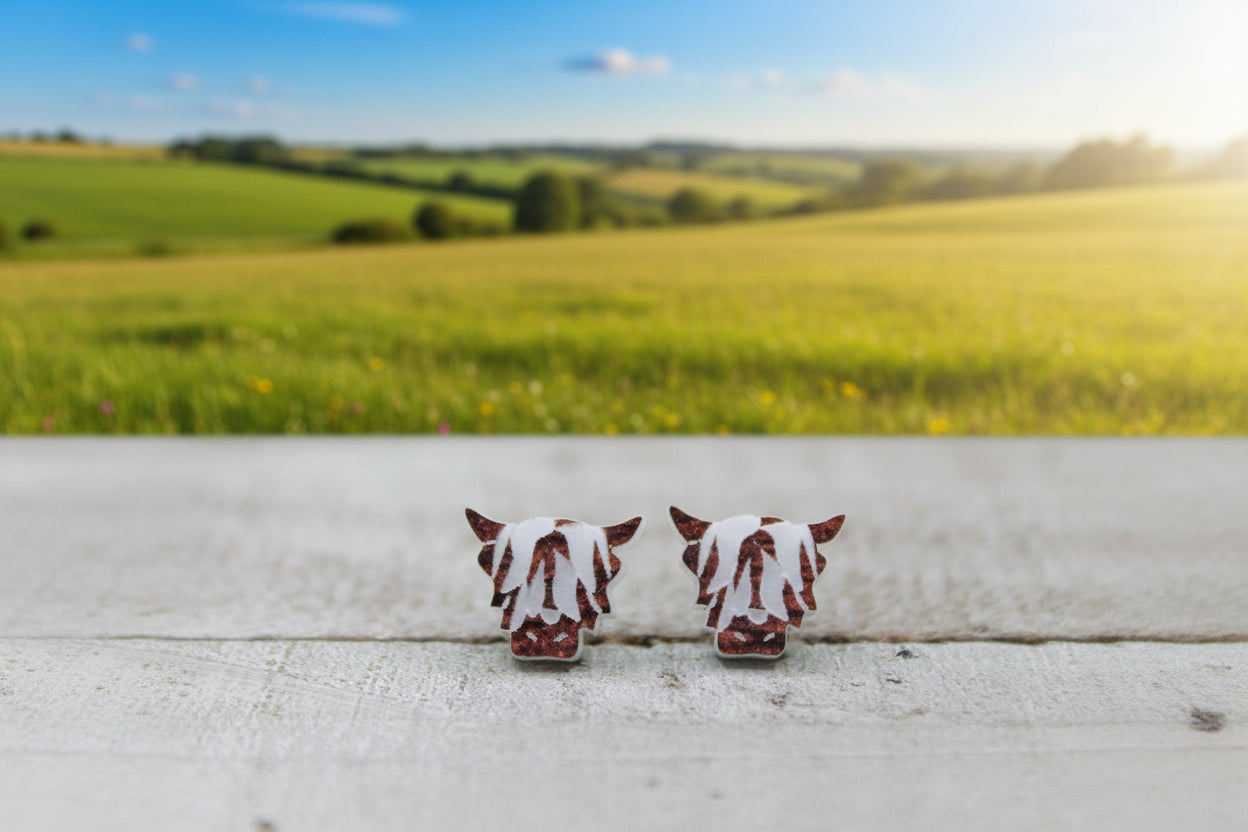 Highland Cow Stud Earrings | Handmade Acrylic Animal Jewelry