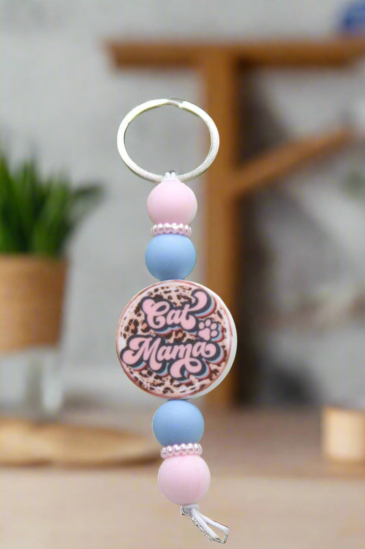 Cat Mama Silicone Beaded Keychain | Cute Gift for Cat Lovers
