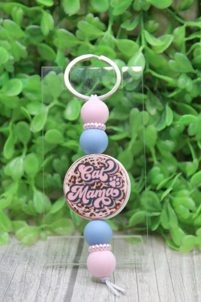 Cat Mama Silicone Beaded Keychain | Cute Gift for Cat Lovers