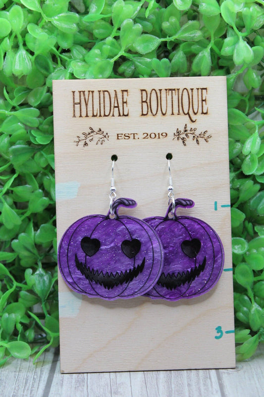 Purple Shimmer Jack-O-Lantern Dangle Earrings
