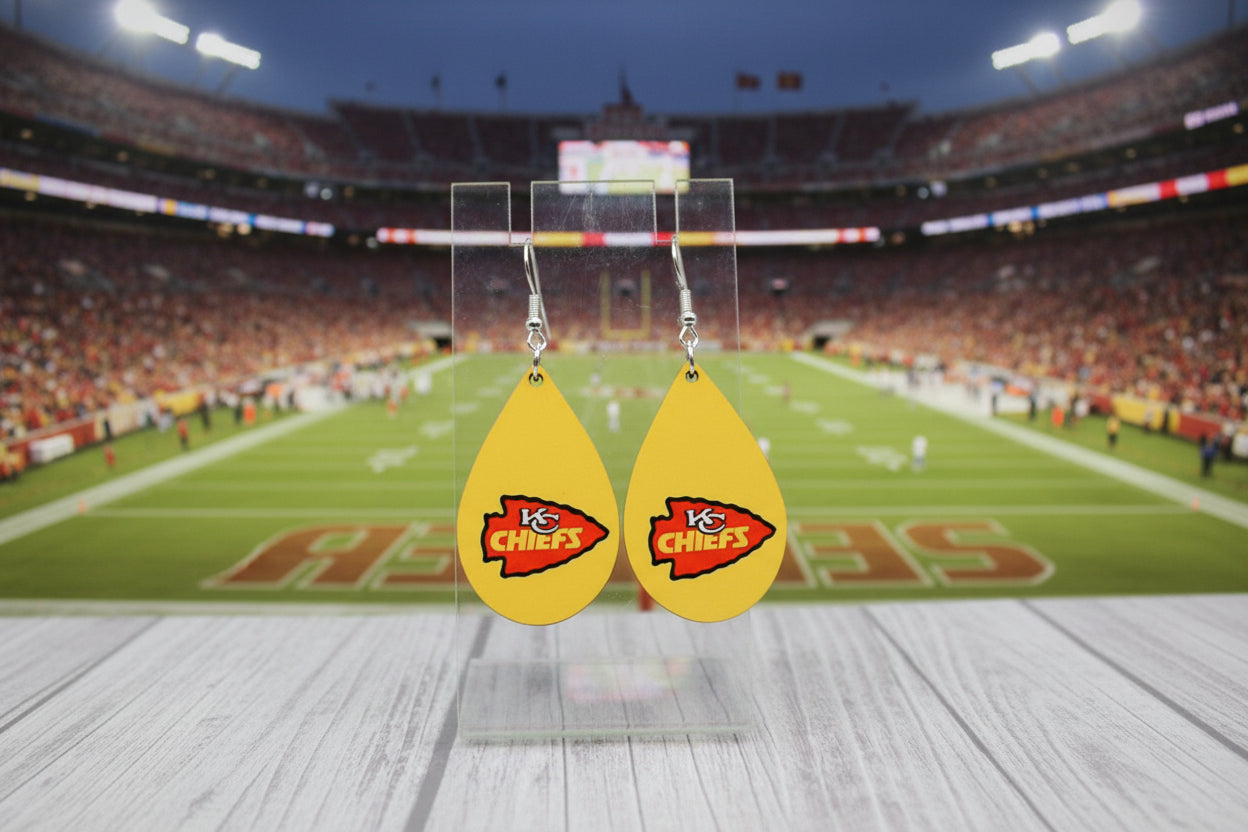 KC Chiefs Red Arrow Teardrop Dangle Earrings | Handmade Fan Jewelry