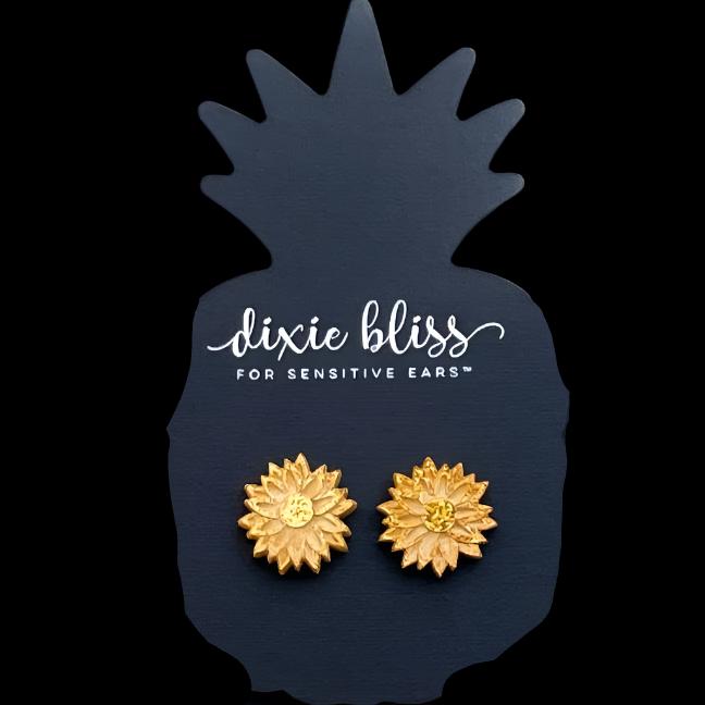 Sunflower Stud Earrings; vintage gold glitterPink tiful of LOVE