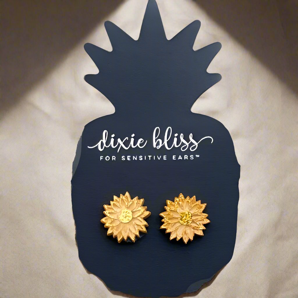 Sunflower Stud Earrings; vintage gold glitterPink tiful of LOVE