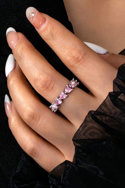 JOSSLYN by wall to wall - Pink Heart Eternity Band Ring | 80R219: Silver