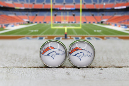 Denver Broncos Football Glass Stud Earrings | 12mm Handmade Fan Jewelry