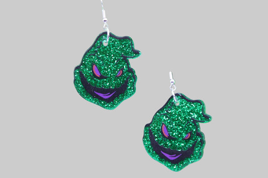 Hylidae Boutique - Green Glitter Oogie Face Dangle Earrings