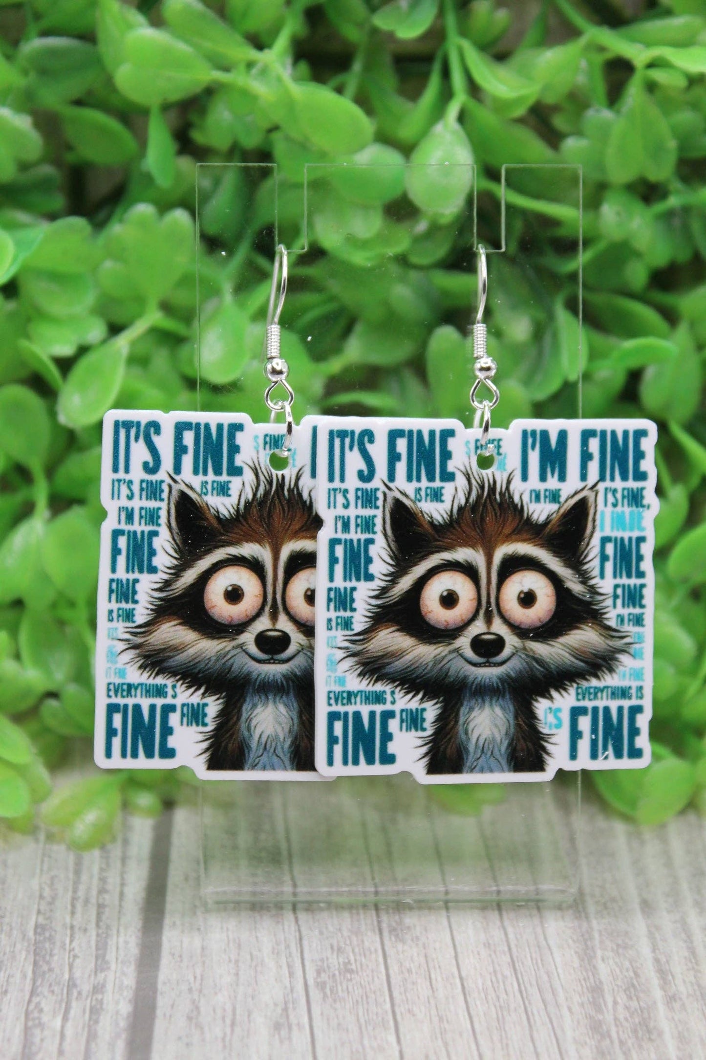 It's Fine I'm Fine Raccoon Dangle Earrings-Funny Acrylic Statement Jewelry