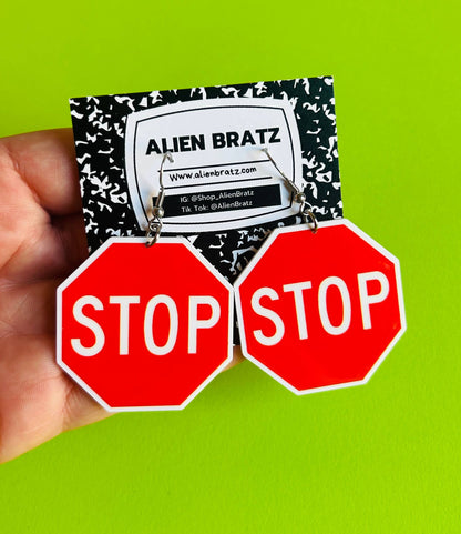 Stop Sign Earrings – Bold Statement Dangle Earrings