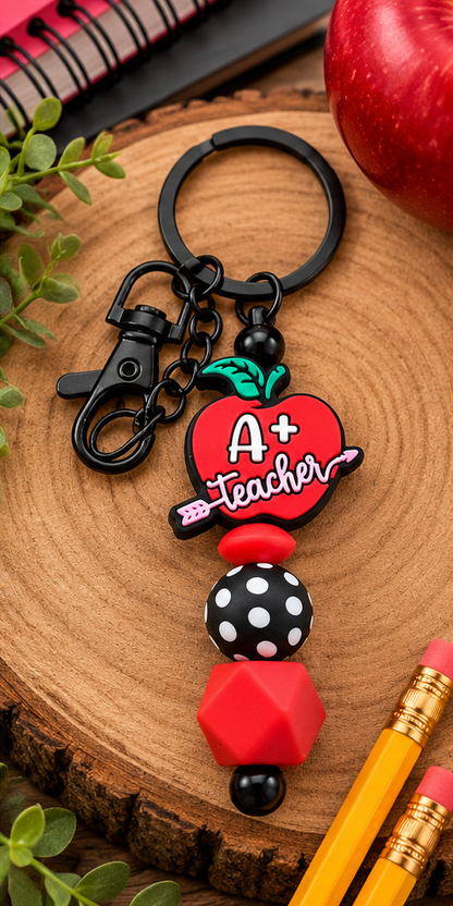 A+ Teacher Apple Beaded Keychain*