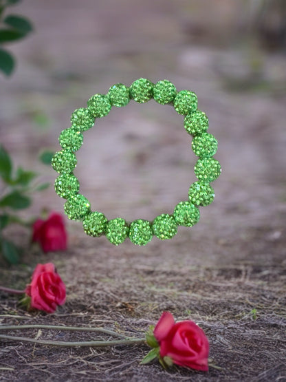 Sparkly Peridot Rhinestone Stretch Bracelet – Green Bling Beaded Bracelet