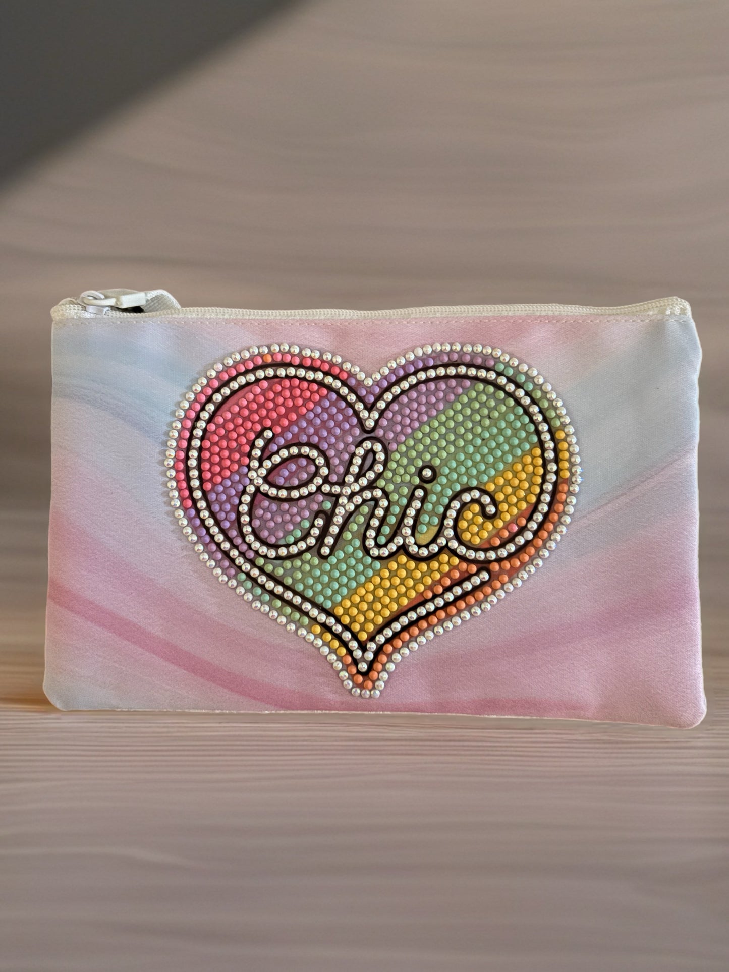 Chic Heart Diamond Art Zip Pouch – Rhinestone Makeup Bag