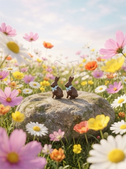 Chocolate Easter Bunny Earrings -Hypoallergenic Stainless Steel Hooks