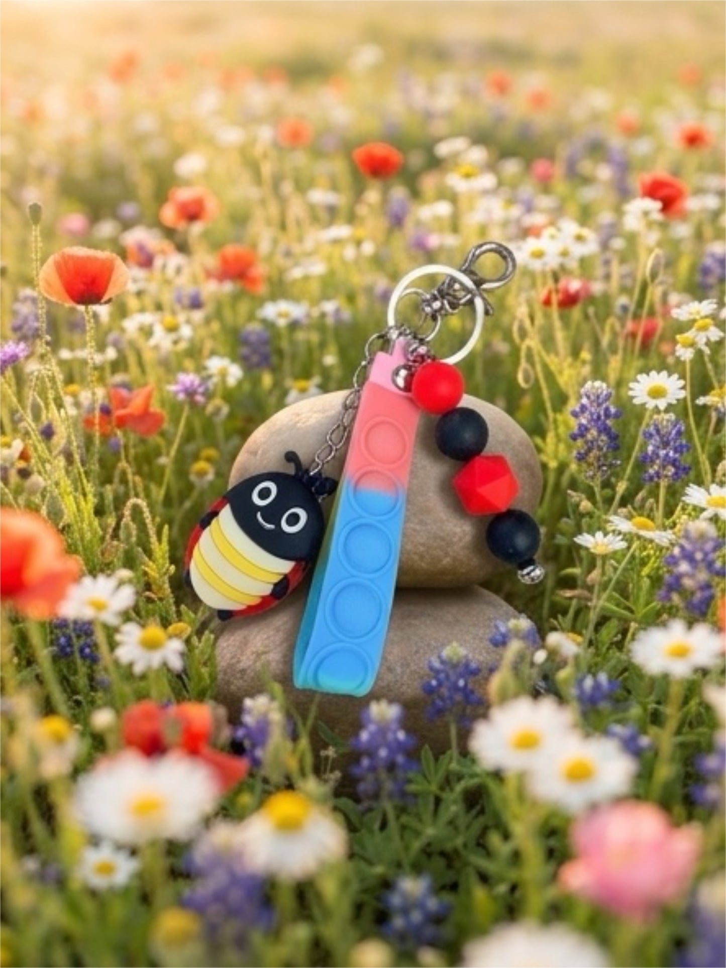 3D Adorable Ladybug Keychain with Pop It Fidget Wristlet