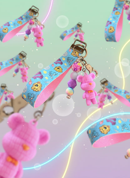 Pastel Pink Bear Wristlet Keychain