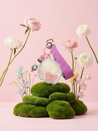 Butterfly Pom Pom Wristlet Keychain