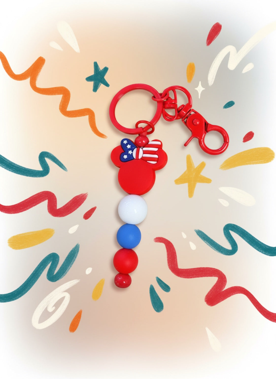 Patriotic Mouse Ears Beaded Keychain