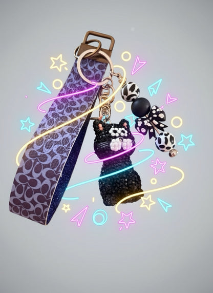 Black Cat Bling Wristlet Keychain