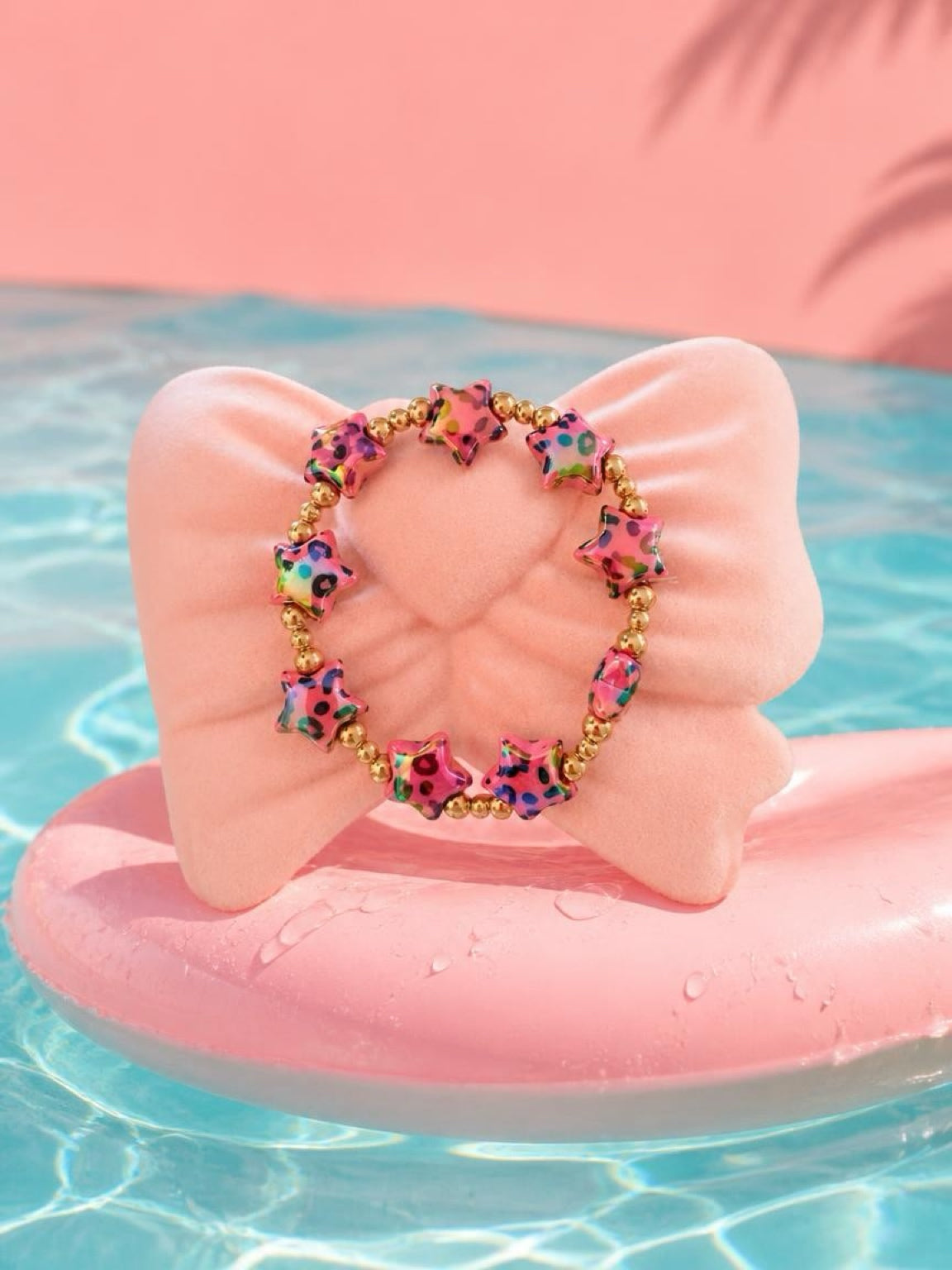Pink Leopard Star Beaded Stretch Bracelet