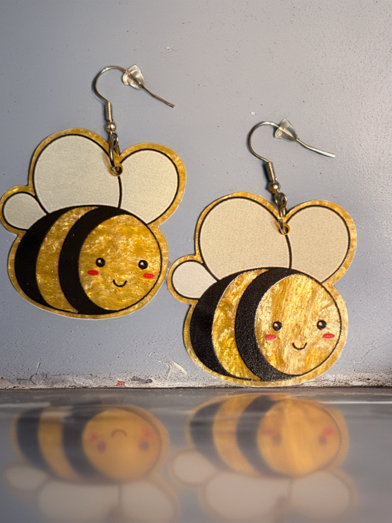 Shimmer Bee Dangle Earrings – Cute Resin Bumblebee Jewelry