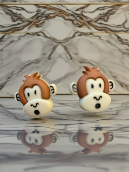 Silly Monkey Stud Earrings – Cute Light Brown
