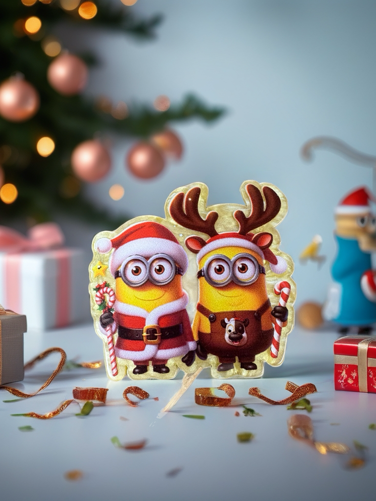 Santa & Reindeer Holiday Duo Magnet – Cute Yellow Characters Christmas Decor