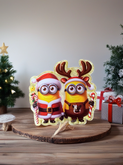 Santa & Reindeer Holiday Duo Magnet – Cute Yellow Characters Christmas Decor