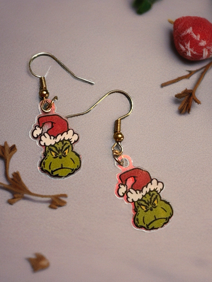 Grumpy Holiday Grinch Charm Earrings – Playful Acrylic Christmas Jewelry