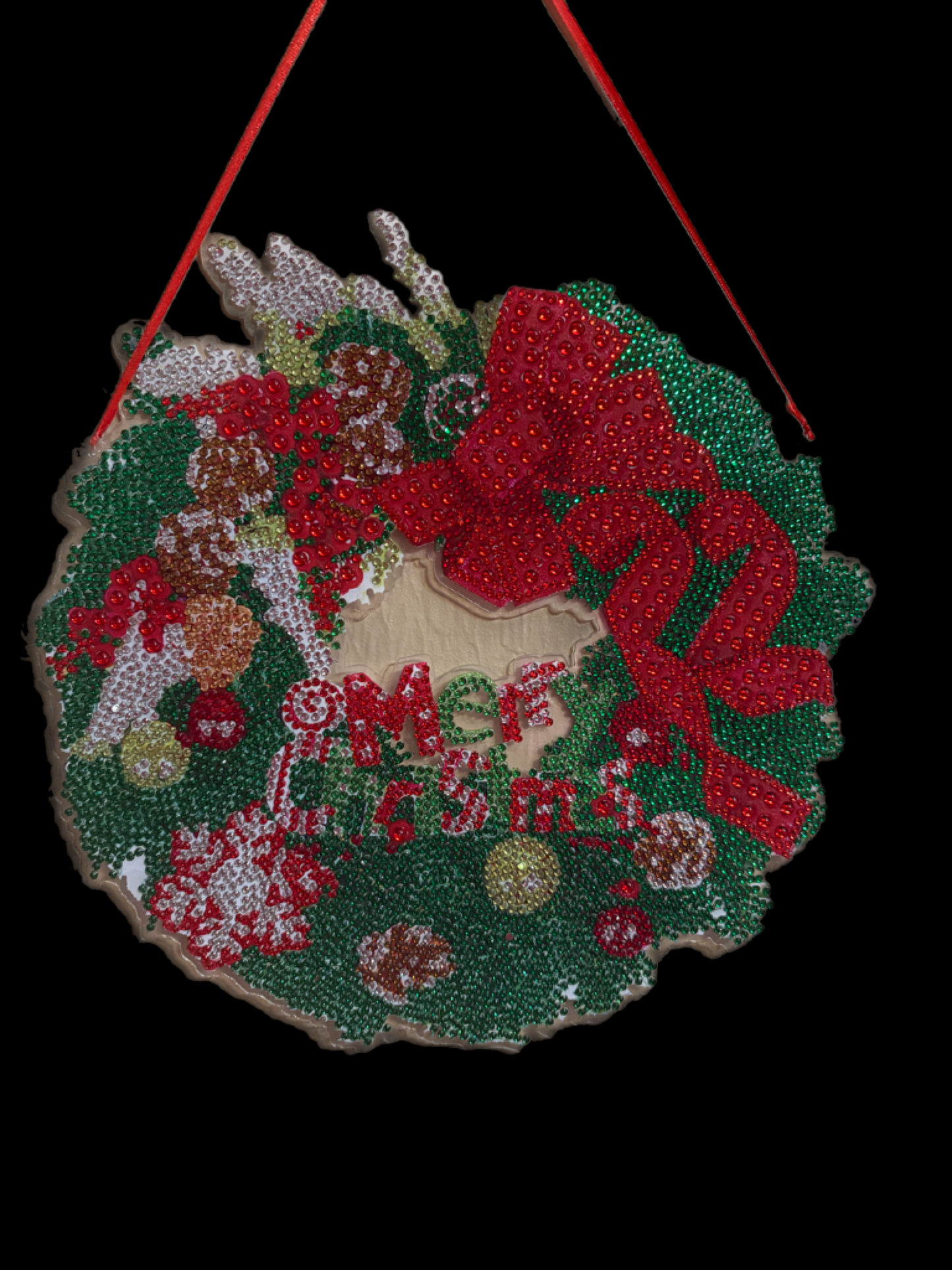 🎄 Diamond Art Christmas Wreath Wall Décor – “Merry Christmas” Sparkle Wreath