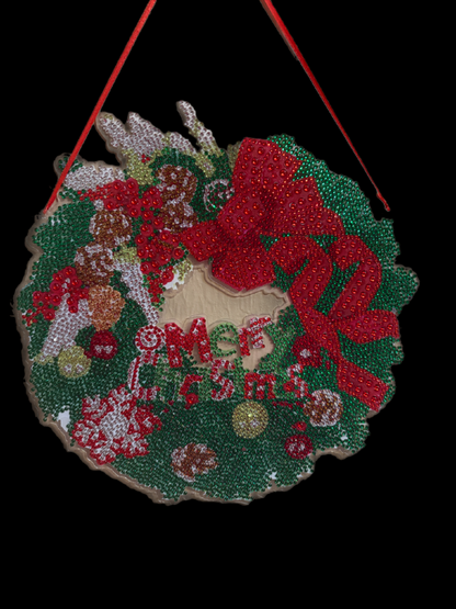 🎄 Diamond Art Christmas Wreath Wall Décor – “Merry Christmas” Sparkle Wreath