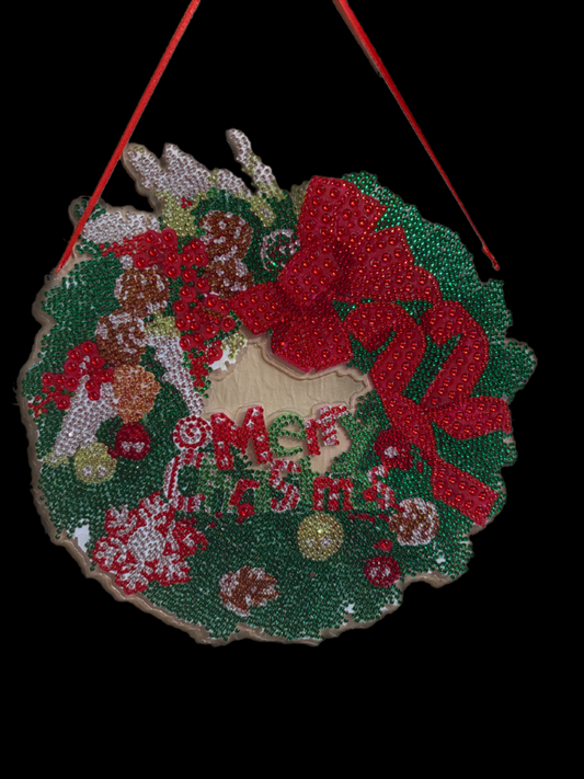🎄 Diamond Art Christmas Wreath Wall Décor – “Merry Christmas” Sparkle Wreath