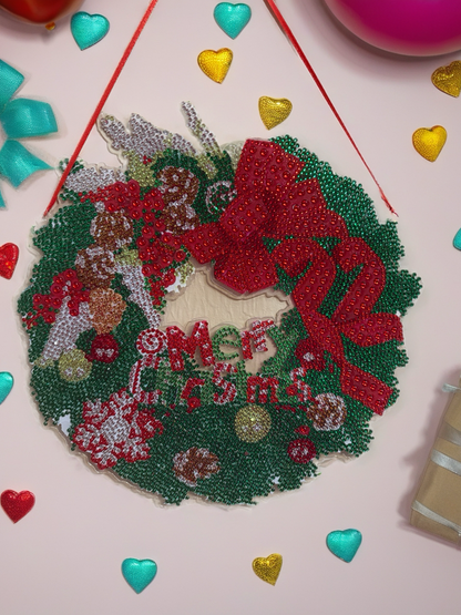 🎄 Diamond Art Christmas Wreath Wall Décor – “Merry Christmas” Sparkle Wreath