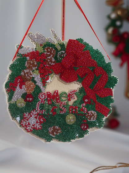 🎄 Diamond Art Christmas Wreath Wall Décor – “Merry Christmas” Sparkle Wreath