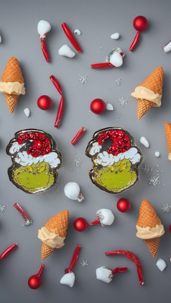 Grinch Sparkle Santa Hat Studs – Glossy Rhinestone Holiday Earrings