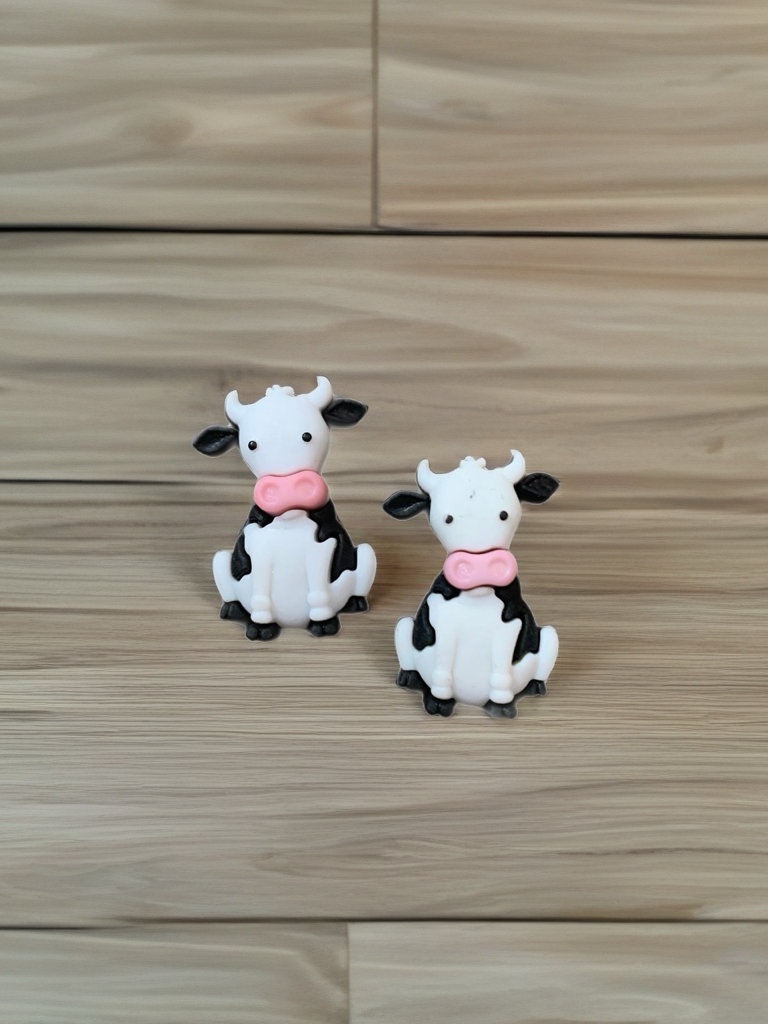 Moove-It Cow Sitting Stud Earrings – Cute Plastic Farm Animal Jewelry