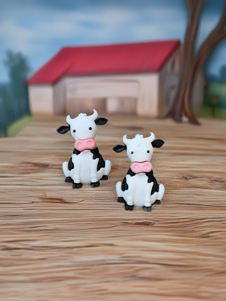 Moove-It Cow Sitting Stud Earrings – Cute Plastic Farm Animal Jewelry