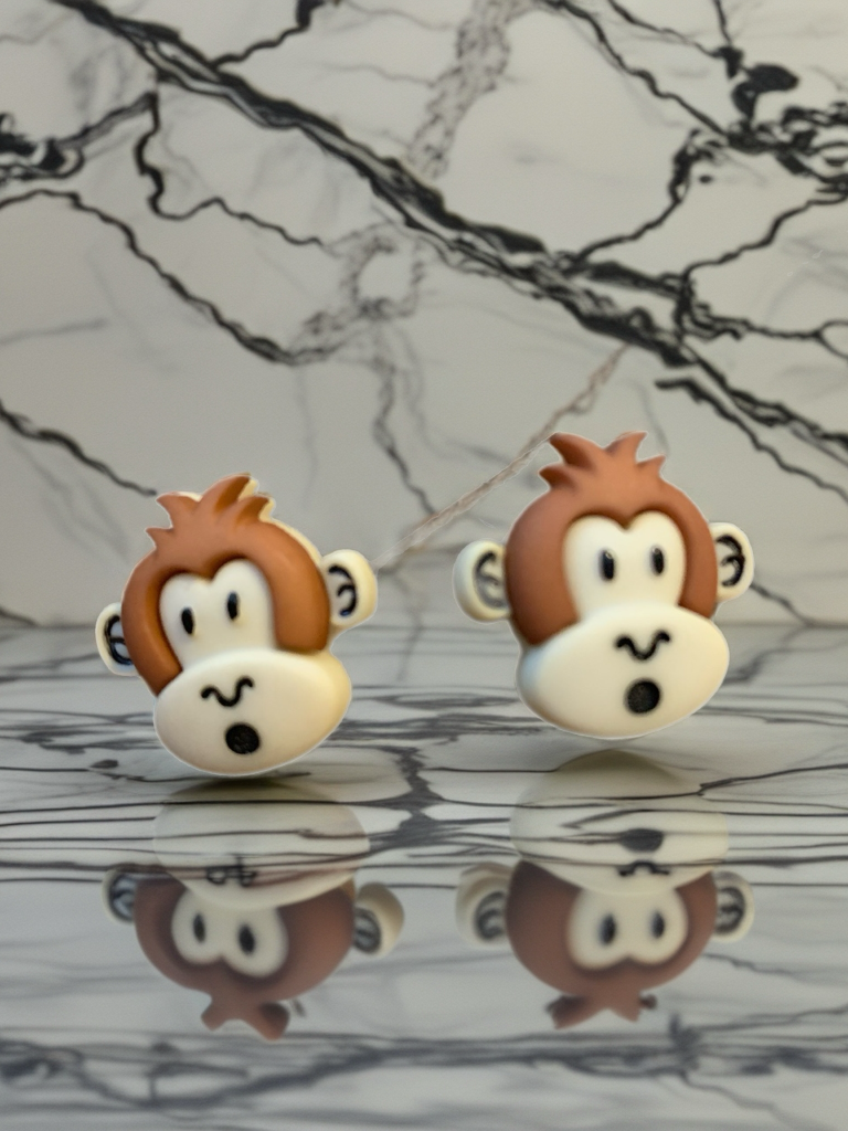 Silly Monkey Stud Earrings – Cute Light Brown