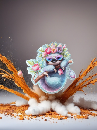 Floral Crown Sloth Magnet – Whimsical Pastel Woodland Decor