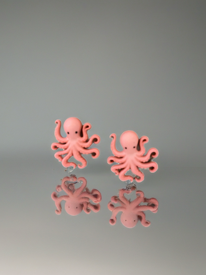 Coral Pink Octopus Stud Earrings – Cute Ocean-Inspired Plastic Jewelry