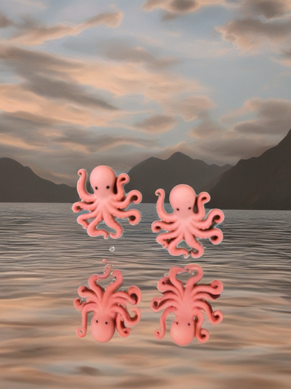 Coral Pink Octopus Stud Earrings – Cute Ocean-Inspired Plastic Jewelry