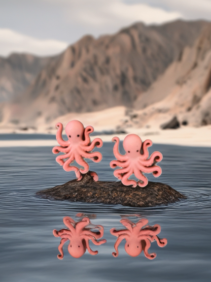 Coral Pink Octopus Stud Earrings – Cute Ocean-Inspired Plastic Jewelry