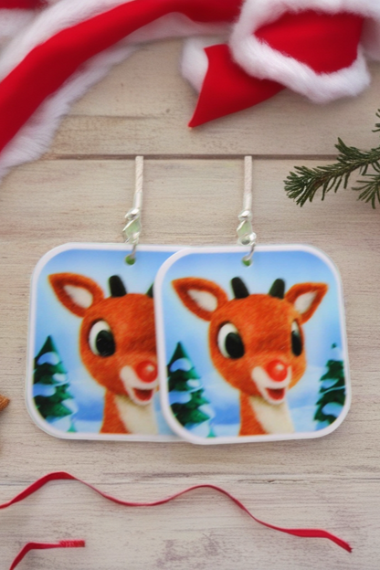 Rudolph the Red-Nosed Reindeer Dangle Earrings – Festive Acrylic Holiday Jewelry