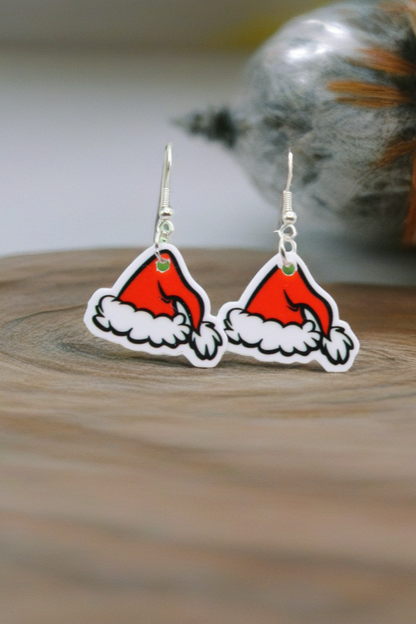 Mini Santa Hat Dangle Earrings – Festive Acrylic Holiday Minis