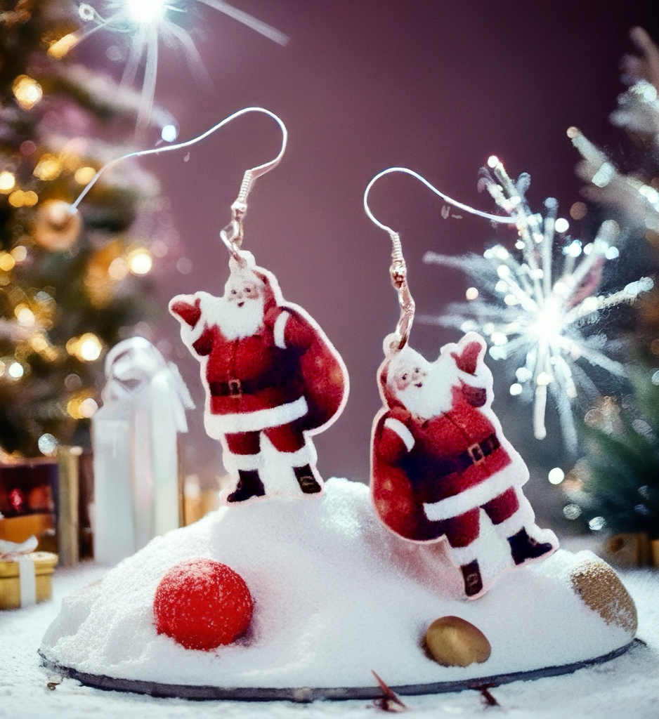 Classic Santa Claus Dangle Earrings – Festive Acrylic Holiday Jewelry