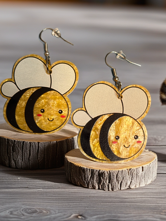 Shimmer Bee Dangle Earrings – Cute Resin Bumblebee Jewelry