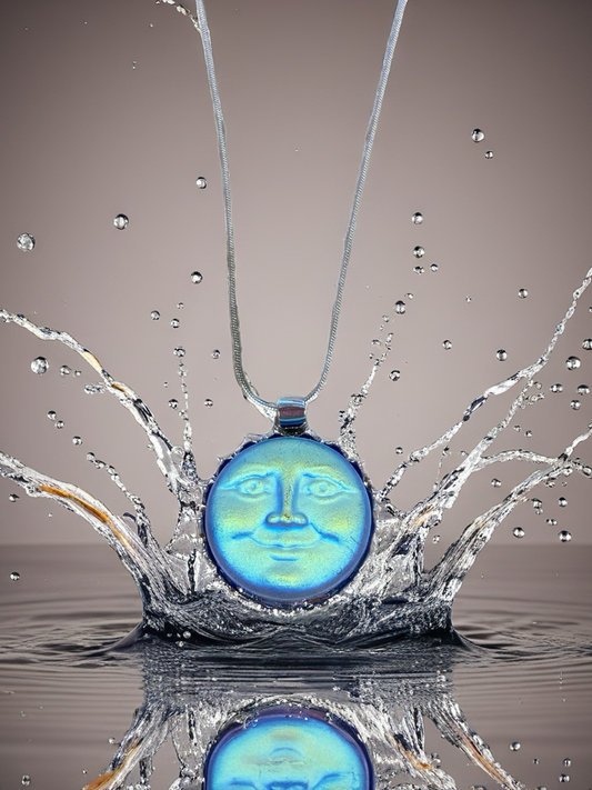 BLUE MOON FACE Pendant on a Silver chain Necklace