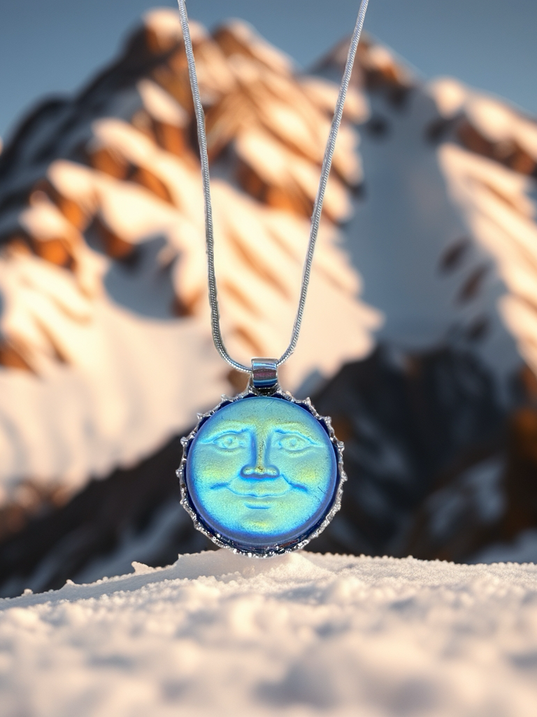 BLUE MOON FACE Pendant on a Silver chain Necklace