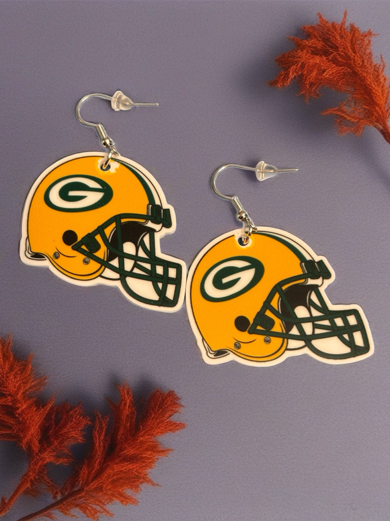 Green Bay Football Helmet Earrings – Game-Day Acrylic &amp; Stainless Steel Fan Jewelry