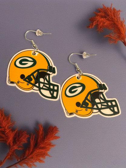 Green Bay Football Helmet Earrings – Game-Day Acrylic &amp; Stainless Steel Fan Jewelry